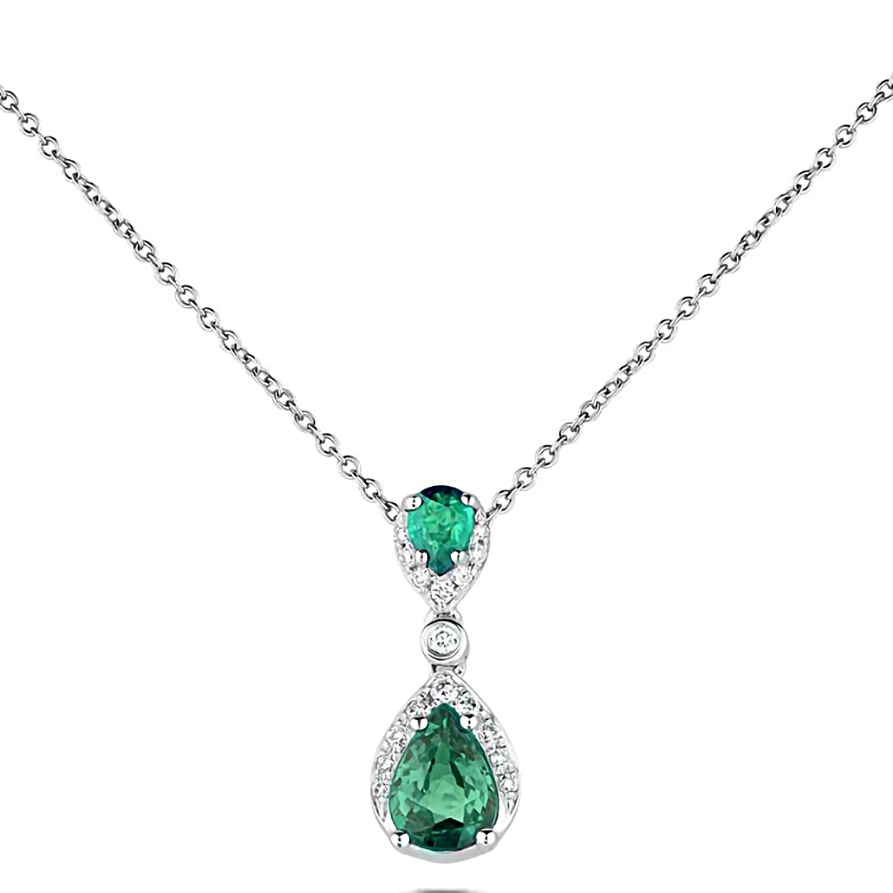 0.70Ct Diamond And Emerald Pear Drop Necklace W