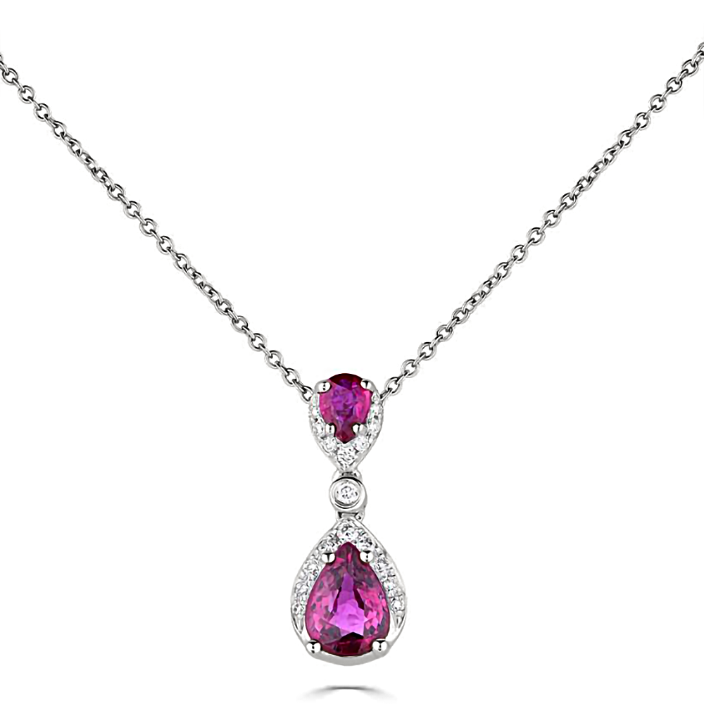 0.90Ct Diamond And Ruby Pear Drop Necklace W
