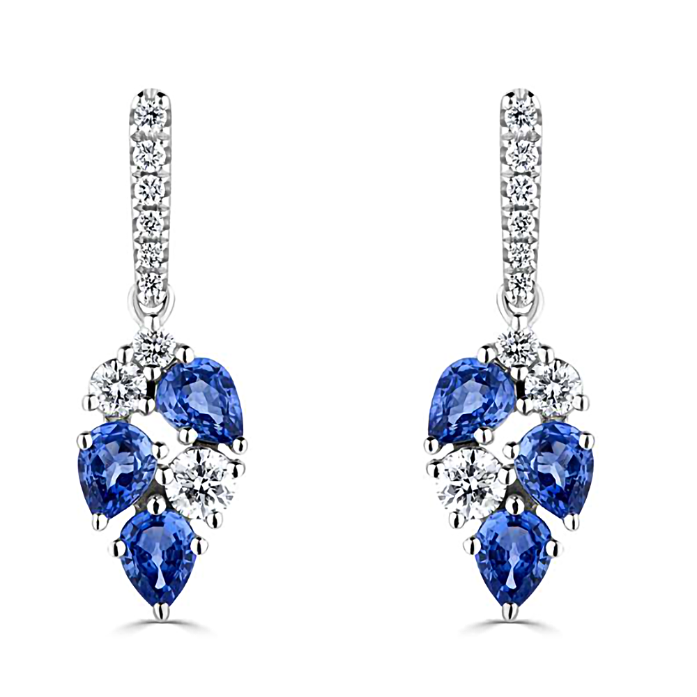1.60Ct Diamond And Blue Sapphire Scatter Pear Drop Earrings. W