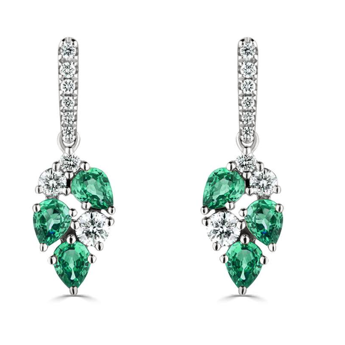 1.35Ct Diamond And Emerald Scatter Pear Drop Earrings. W