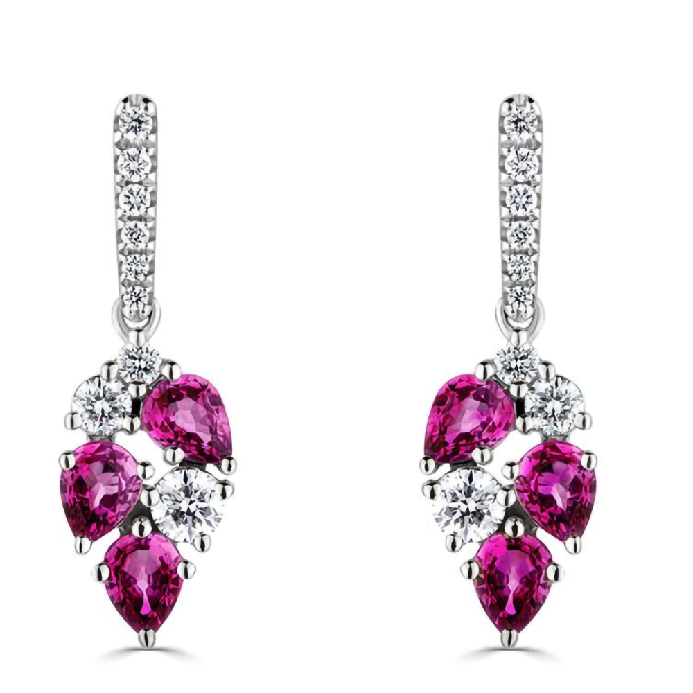 1.60Ct Diamond And Ruby Scatter Pear Drop Earrings. W
