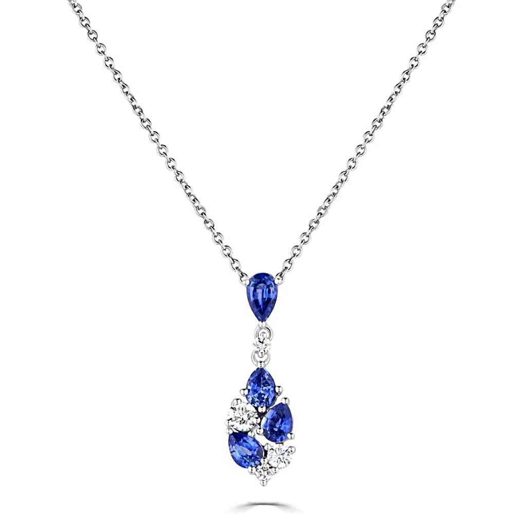 1.10Ct Diamond And  Blue Sapphire Scatter Pear Necklace. W