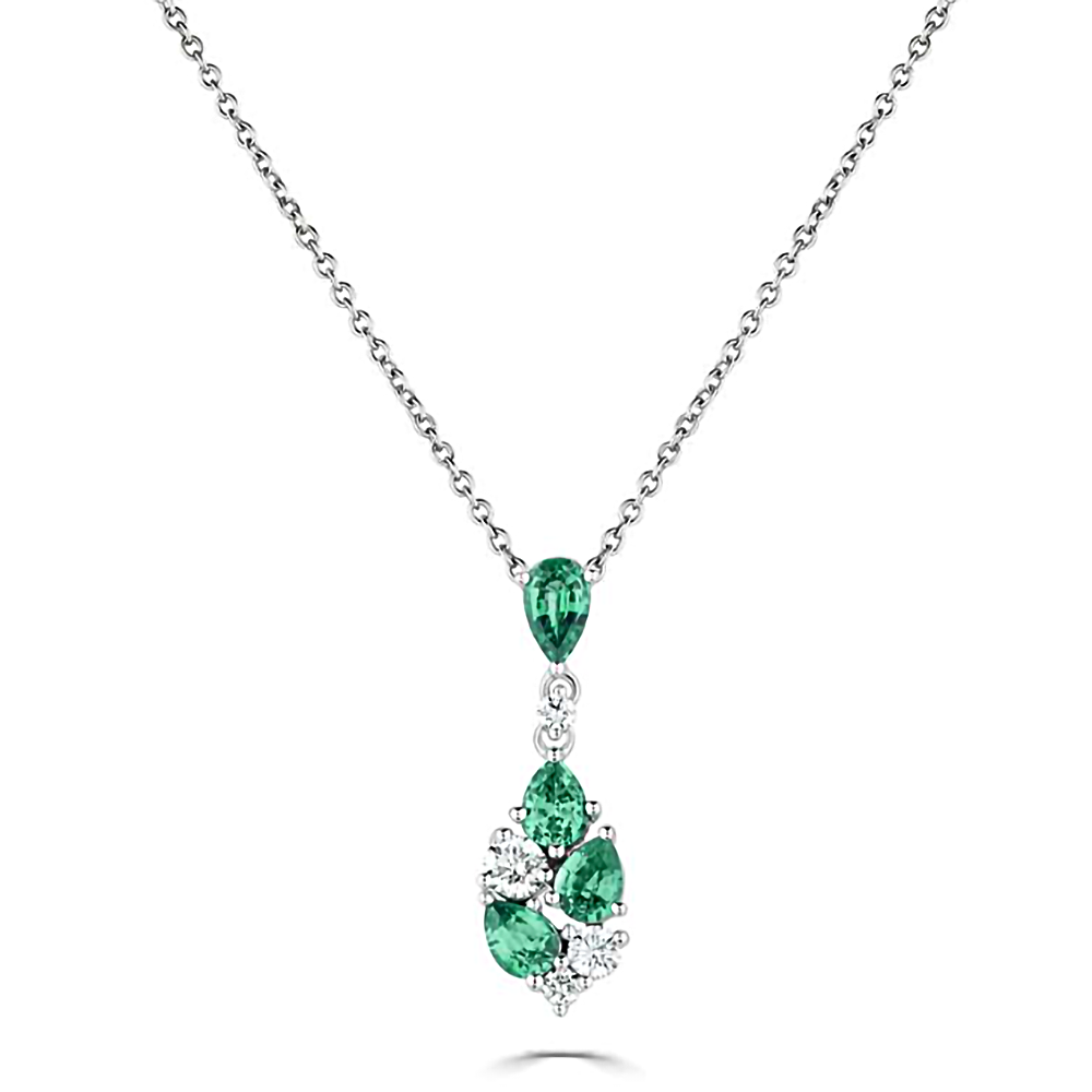 0.85Ct Diamond And Emerald Scatter Pear Necklace. W