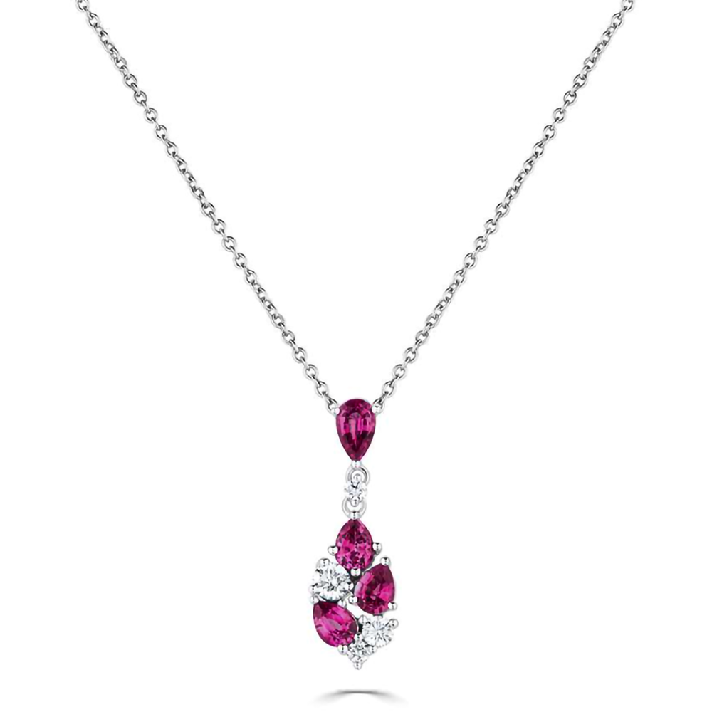 1.10Ct Diamond And Ruby Scatter Pear Necklace. W