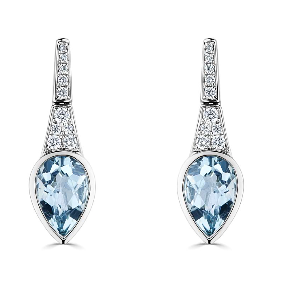 1.35Ct Pear & Round Diamond And Gemstone Aquamarine & Diamond W