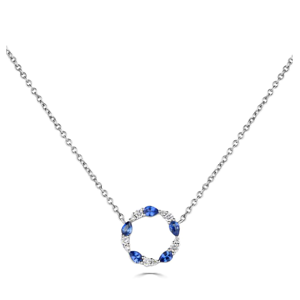 0.50Ct VS/FG Blue Sapphire And Diamond Circle Necklace. W