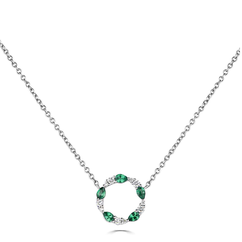 0.45Ct VS/FG Green Emerald And Diamond Circle Necklace. W