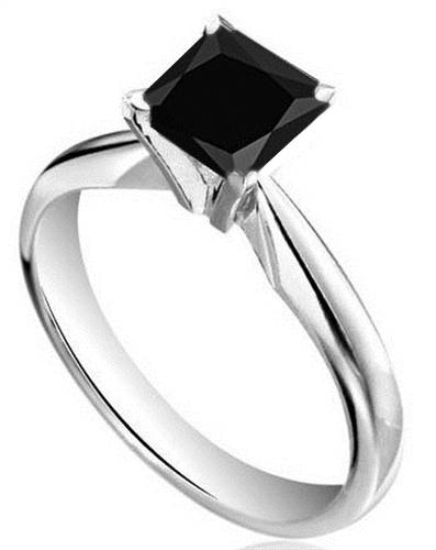 Princess Black Diamond Solitaire Ring P