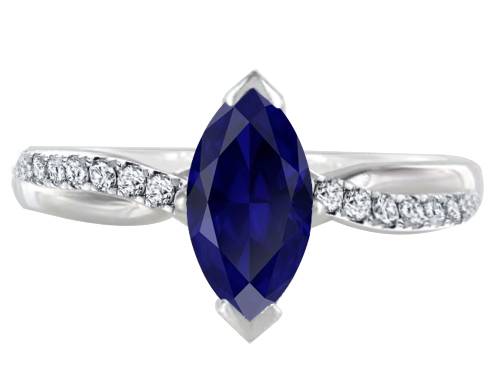 Fancy Blue Sapphire Marquise Diamond Shoulder Set Ring P