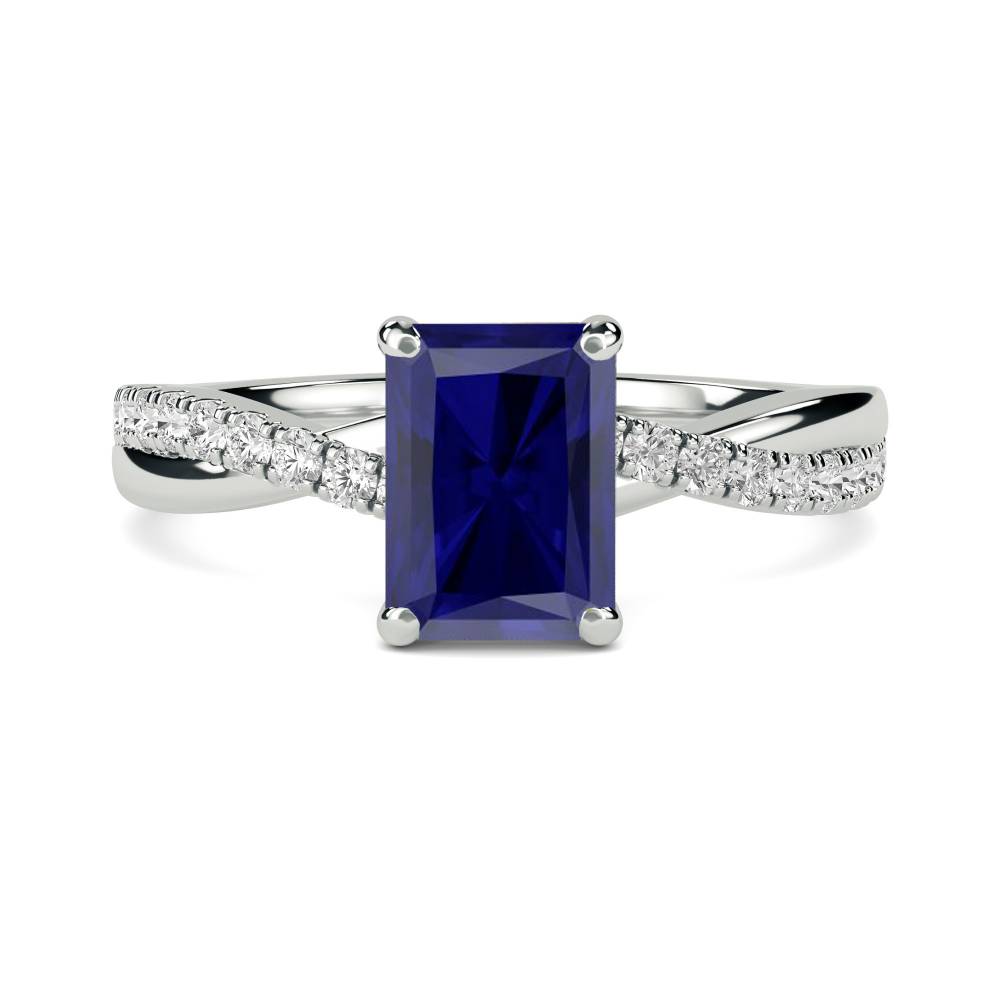 Fancy Blue Sapphire Radiant Diamond Shoulder Set Ring P