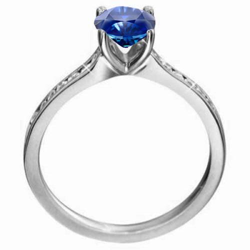 Cushion Blue Sapphire & Diamond Shoulder Set Ring P