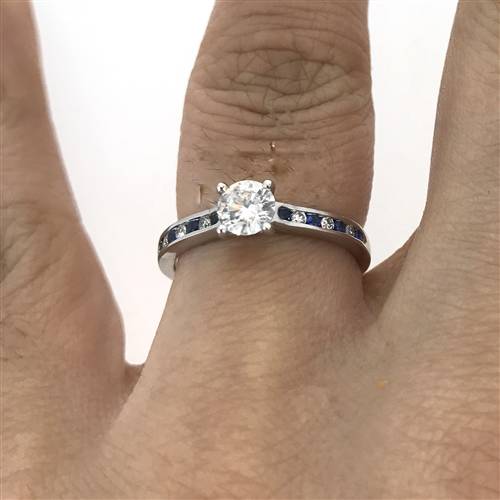 Blue Sapphire and Round Diamond Engagement Ring W