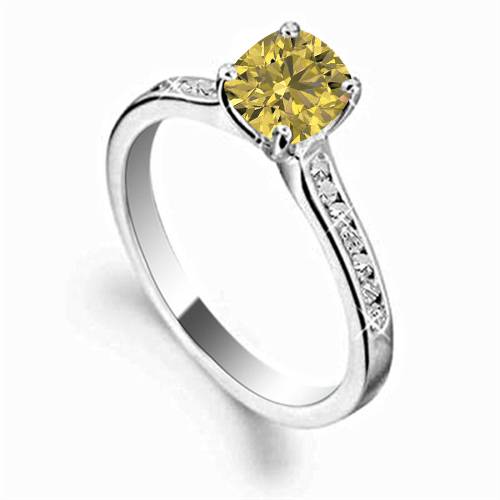 Fancy Yellow Cushion Diamond Shoulder Set Ring W