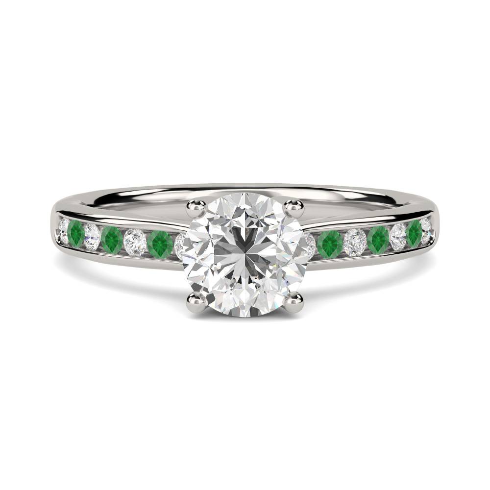 Emerald and Round Diamond Engagement Ring P