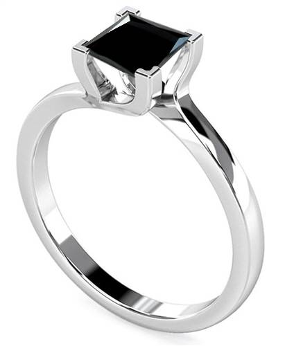 Princess Black Diamond Solitaire Ring P