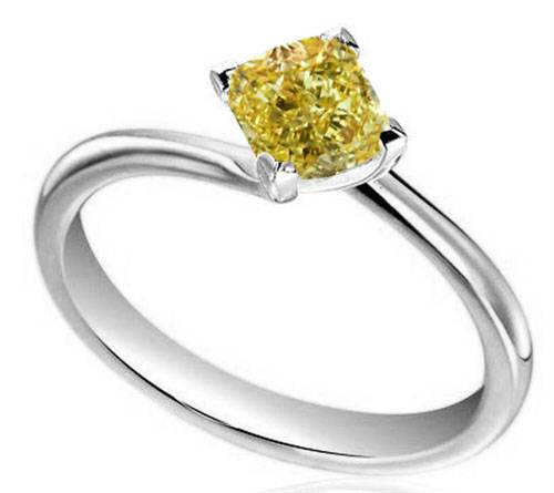 Elegant Fancy Yellow Cushion Diamond Engagement Ring P