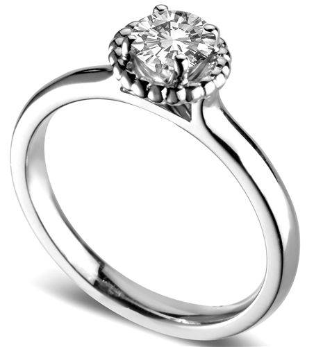 Unique Beaded Halo Round Diamond Designer Ring P
