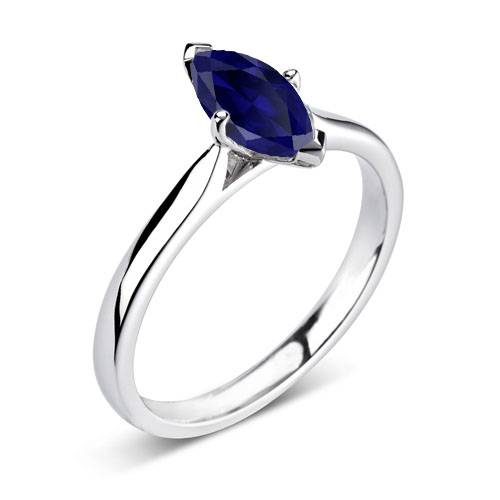 Fancy Blue Marquise Sapphire Diamond Solitaire Ring P