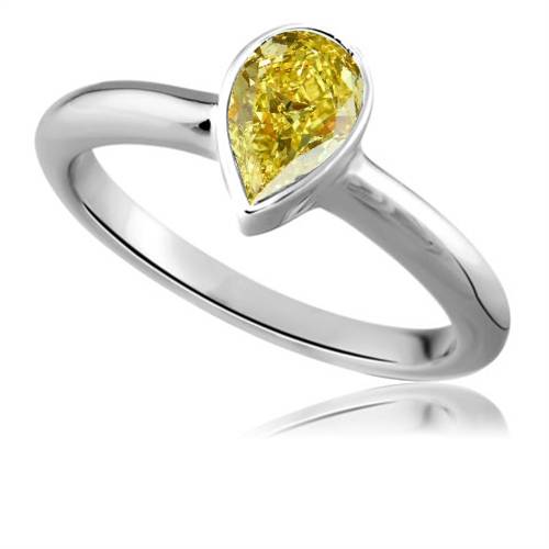 Fancy Yellow Pear Diamond Solitaire Ring P