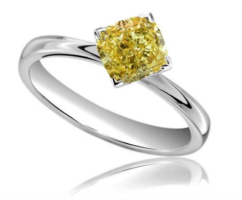 Elegant Fancy Yellow Cushion Diamond Engagement Ring P