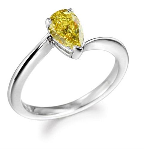 Fancy Yellow Pear Diamond Solitaire Ring P