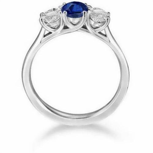Modern Round Diamond & Blue Sapphire Trilogy Ring P