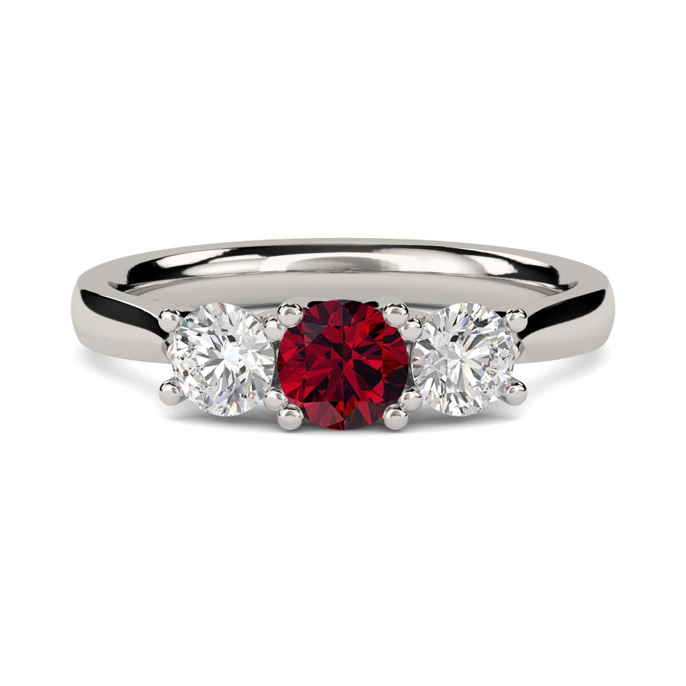 3 Stone Ruby Diamond Ring With Shoulder Diamonds P