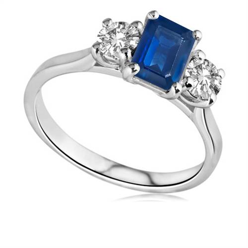 Emerald Blue Sapphire & Diamond Trilogy Ring P