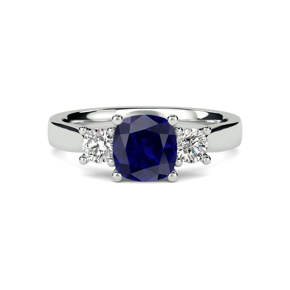 Blue Sapphire Cushion Diamond Trilogy Ring P