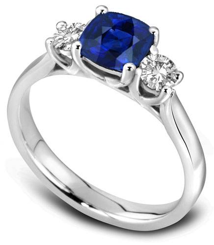 Modern Blue Cushion Sapphire Trilogy Ring W