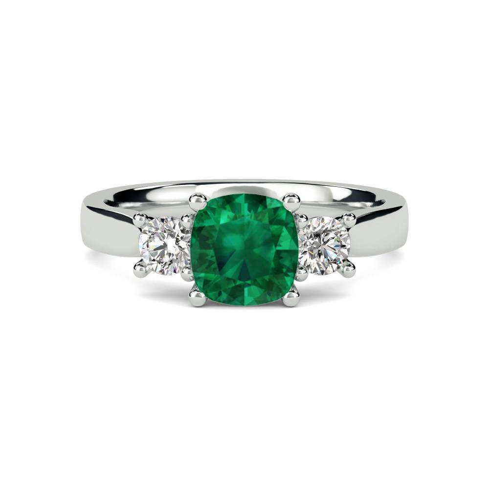 Emerald Green Cushion Diamond Trilogy Ring P