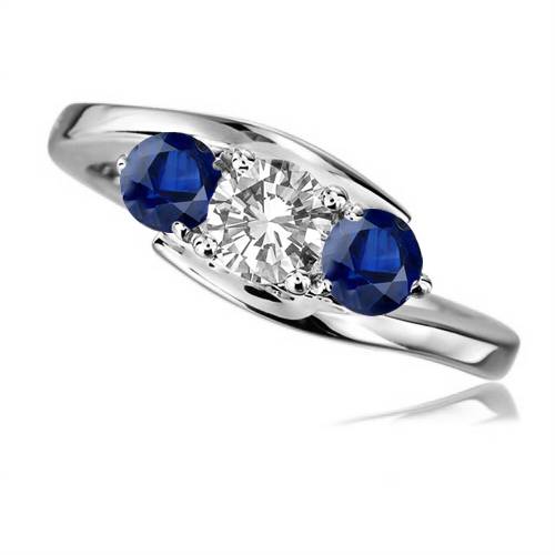 Modern Round Diamond & Blue Sapphire Trilogy Ring W