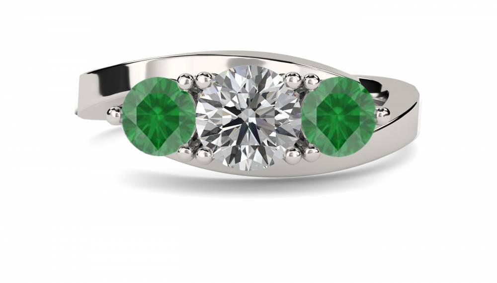 3 Stone Emerald Diamond Ring With Shoulder Diamonds P