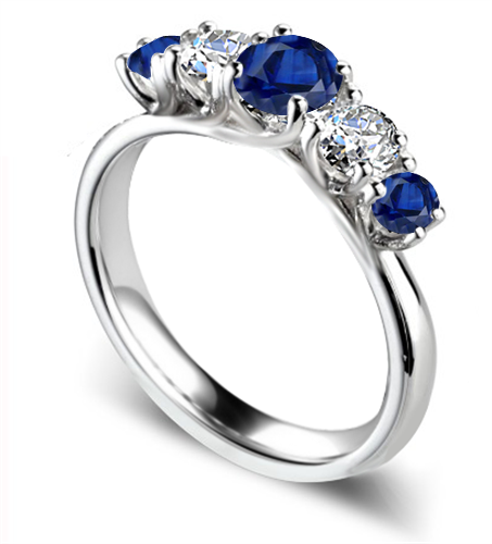 5 Stone Diamond & Blue Sapphire Half Eternity Ring P