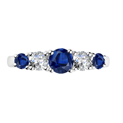 5 Stone Diamond & Blue Sapphire Half Eternity Ring W