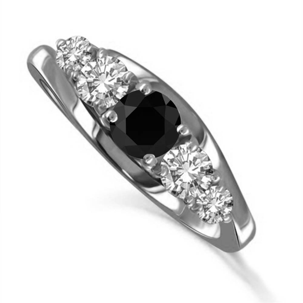Round Black Diamond 5 Stone Ring P