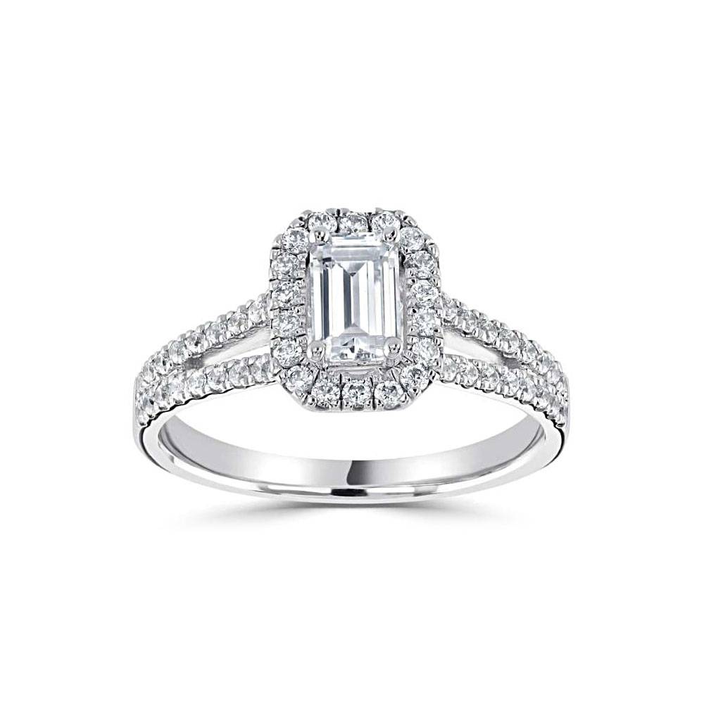 Emerald Diamond Halo Engagement Ring P