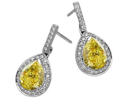 Fancy Yellow Pear Diamond Halo Earrings P