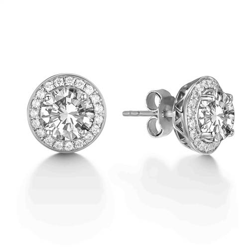 Elegant Round Diamond Single Halo Earrings W