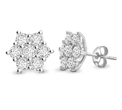 Round Diamond Flower Cluster Earrings P