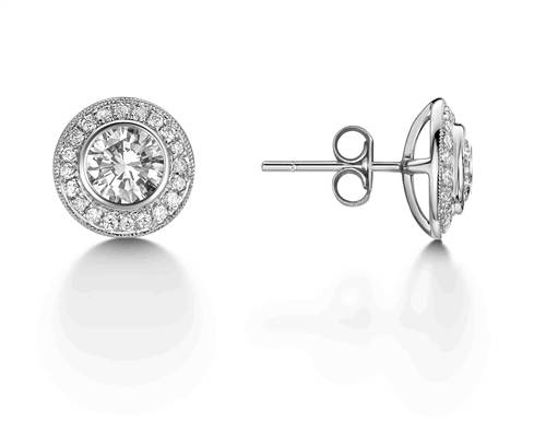 Modern Round Diamond Halo Cluster Earrings W