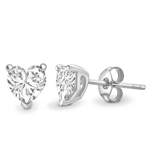 Three Claw Heart Shape Diamond Stud Earrings P