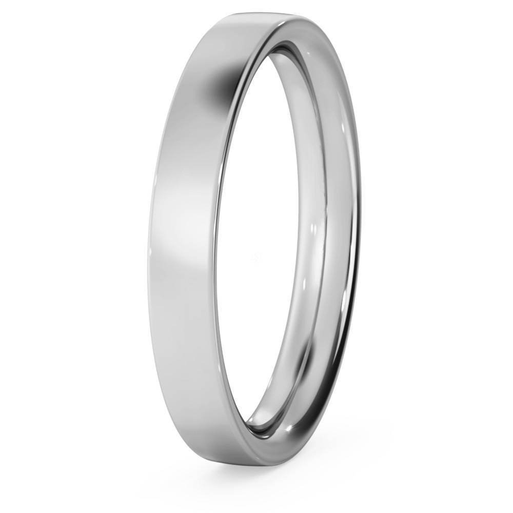 DHFC03M Flat Court Wedding Ring - 3mm width, Medium depth P
