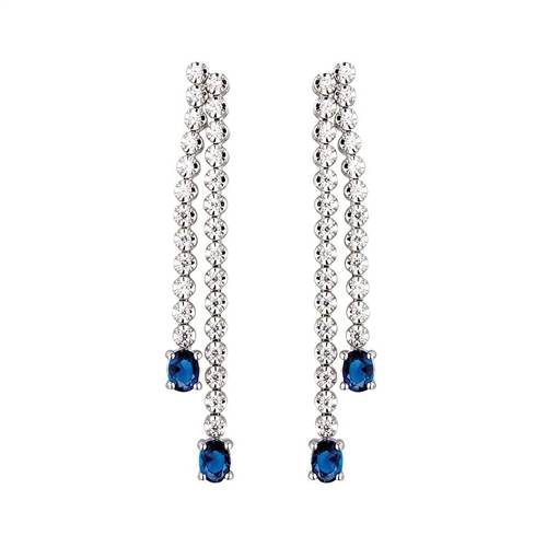 1.00ct VS/FG Double Row Drop Earrings Diamond & Blue Sapphire W