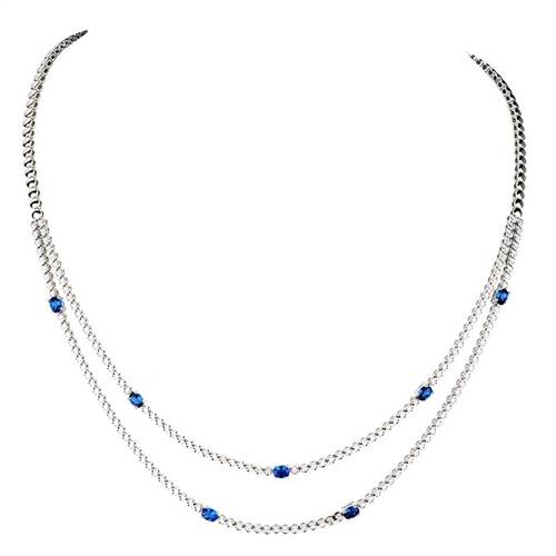 2.70ct VS/FG Oval And Round  Double Row Necklace Diamond & Blue Sapphire W