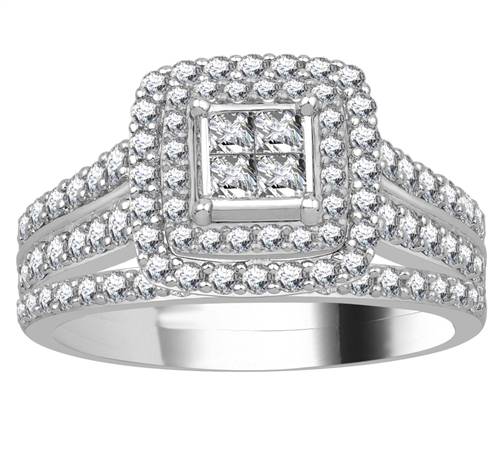 Double Halo Diamond Cluster Bridal Set W