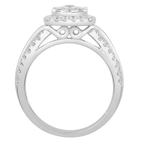 Halo Diamond Cluster Shoulder Set Ring W