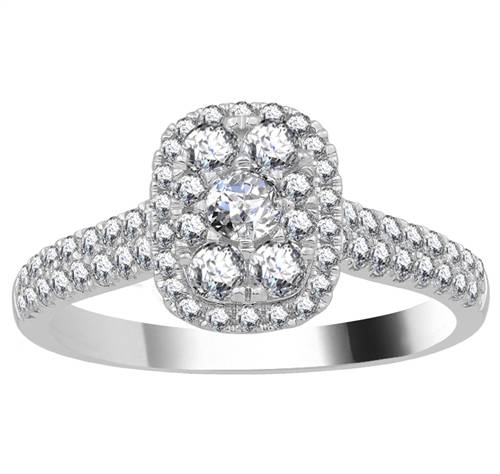 Halo Diamond Cluster Shoulder Set Ring W