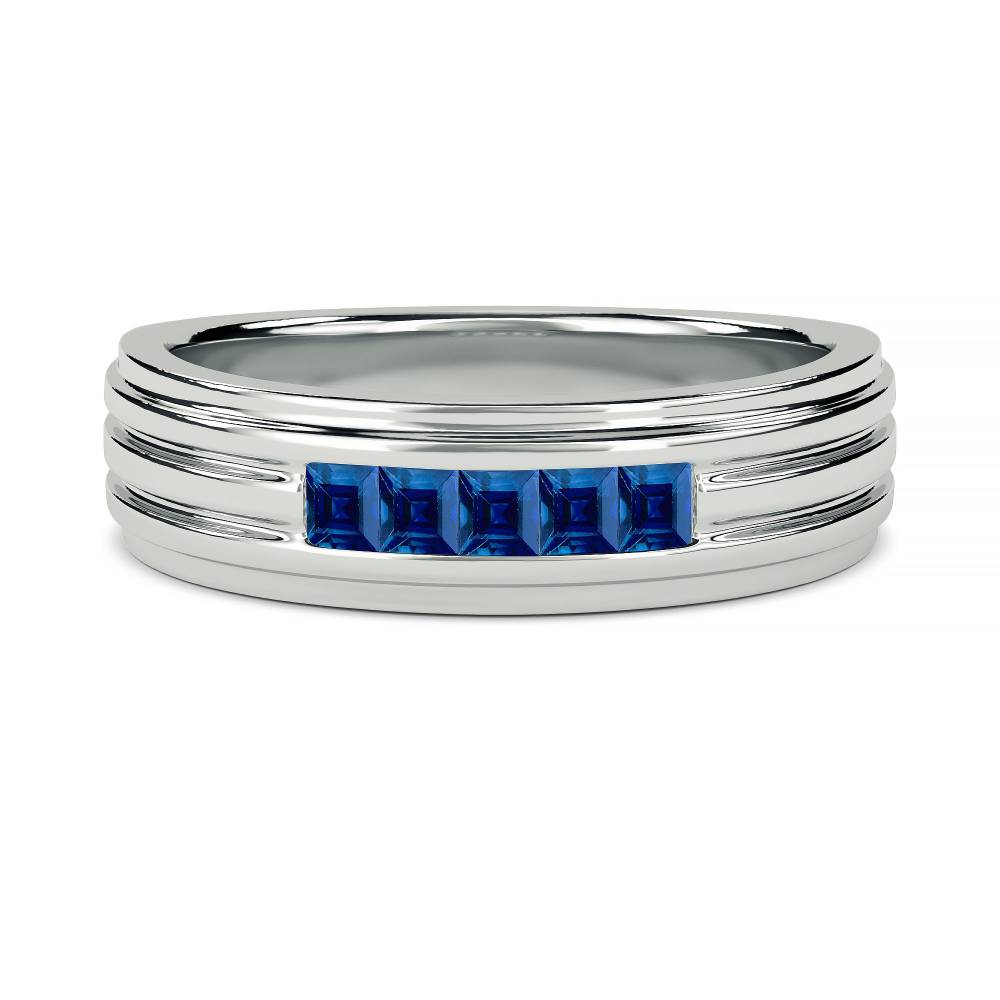 6MM Mens Princess Cut Blue Sapphire Gemstone Ring W