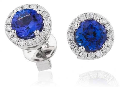 Round Blue Tanzanite & Diamond Cluster Earrings W